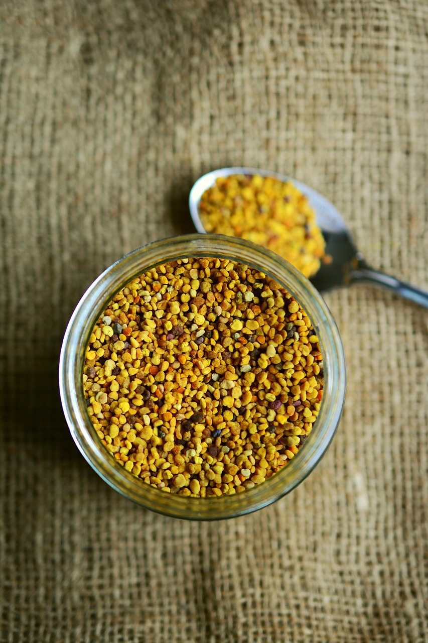 Bee pollen in a glass jar