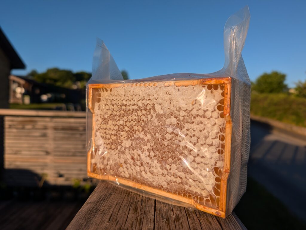 Vacuum-packed mini frame of comb honey